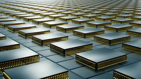 Silicon semiconductor chips for modern electronics. 3d animation Stock Photos