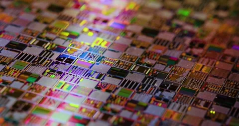 Silicon semiconductor wafer close-up. In electronics, a wafer also called a.. Stock Footage 289451796