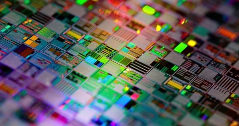 Silicon semiconductor wafer close-up. In electronics, a wafer also called a.. Stock Footage 297552120