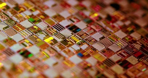 Silicon semiconductor wafer close-up. In electronics, a wafer also called a.. Stock Footage 301302110