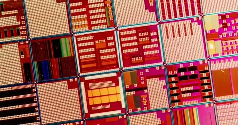 Silicon semiconductor wafer close-up. In electronics, a wafer also called a.. Stock Footage 302620563
