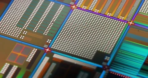 Silicon semiconductor wafer close-up. In electronics, a wafer also called a.. Stock Footage 306964352