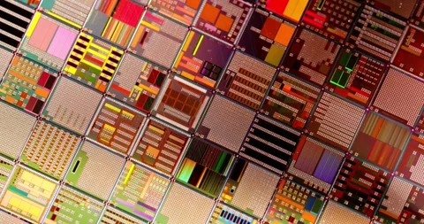 Silicon semiconductor wafer close-up. In electronics, a wafer also called a.. Stock Footage 310679866