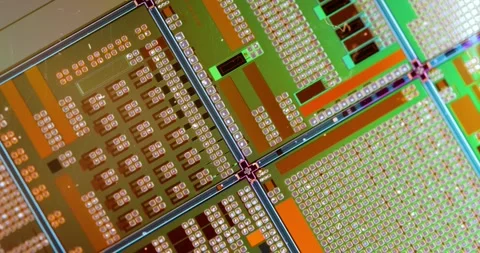 Silicon semiconductor wafer close-up. In electronics, a wafer also called a.. Stock Footage 310679897