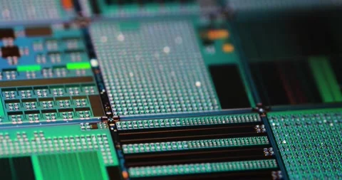 Silicon semiconductor wafer close-up. In electronics, a wafer also called a.. Stock Footage 312509560
