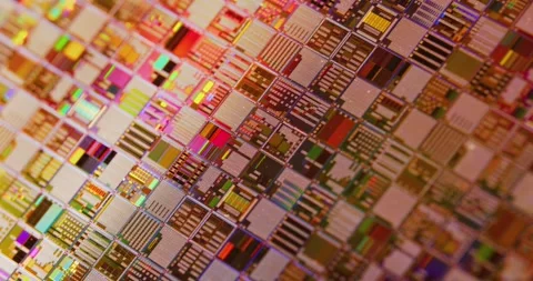 Silicon semiconductor wafer close-up. In electronics, a wafer also called a.. Stock Footage 317885945