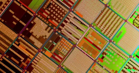Silicon semiconductor wafer close-up. In electronics, a wafer also called a.. Stock-Footage 343409798
