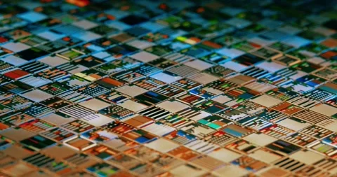 Silicon semiconductor wafer with integrated circuit die mosaic pattern. Stock Footage 329846325
