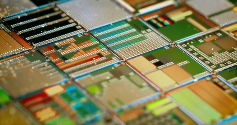 Silicon semiconductor wafer with integrated circuit die mosaic pattern. Stock Footage 329846532