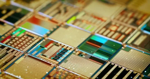 Silicon semiconductor wafer with integrated circuit die mosaic pattern. Stock Footage 330772802