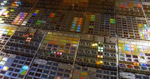 Silicon semiconductor wafer with integrated circuit die mosaic pattern. Stock Footage 347008767