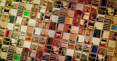 Silicon semiconductor wafer with integrated circuit die mosaic pattern. Stock Footage 347008786