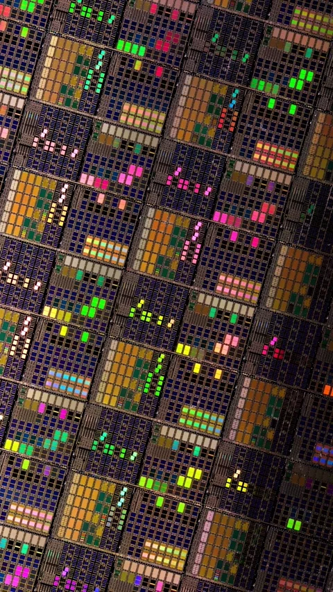 Silicon semiconductor wafer with integrated circuit die mosaic pattern. Stock Footage 348640505