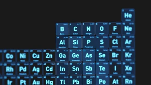 Silicon Si periodic table element glowing blue. Futuristic scientific interface. Stock-Footage 330542077
