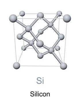Silicon, Si, semiconductor, unit cell with diamond cubic crystal structure Stock Illustration