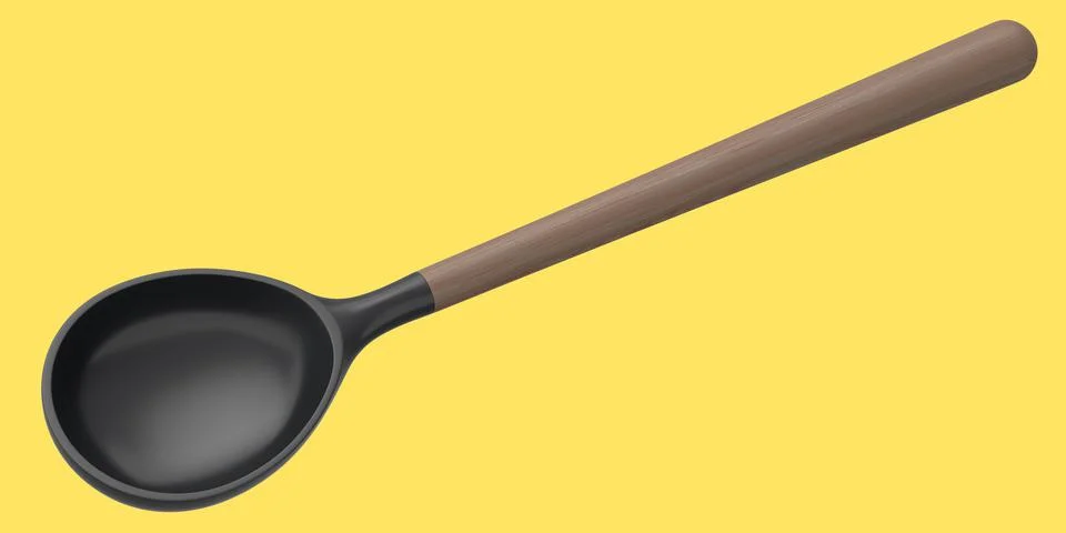 Silicon solid spoon or kitchen utensils on yellow background. 스톡 일러스트