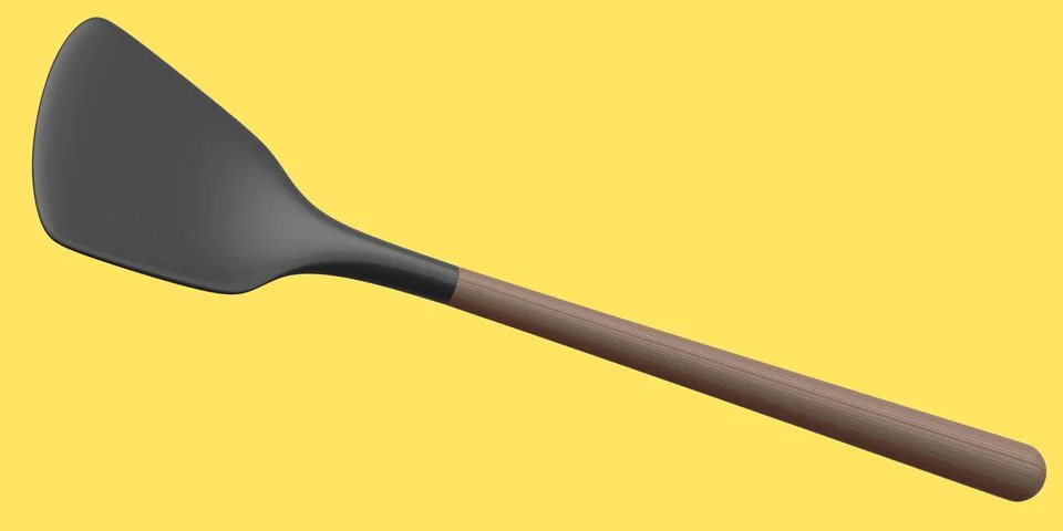 Silicon solid turner or kitchen utensils on yellow background. 스톡 일러스트