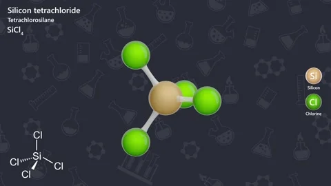 Silicon Tetrachloride. 3D model of a molecule. SiCl4.Dark background. 3D render Stock Footage 291684191