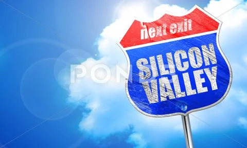 Silicon valley, 3D rendering, blue street sign Stock Illustration