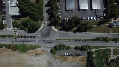 Silicon Valley Google Building and Road Aerial Drone Stock Footage 72936642