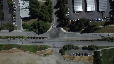 Silicon Valley Google Building and Road Aerial Drone Stock Footage 72937218