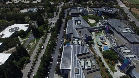 Silicon Valley Google HQ Campus, Bay and Freeway Aerial Drone Stock Footage 72803411