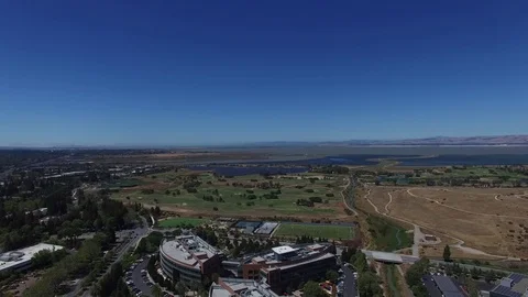 Silicon Valley Google HQ Campus and Bay Aerial Drone Stock Footage 72882228