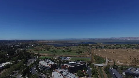 Silicon Valley Google HQ Campus and Bay Aerial Drone Stock Footage 72882898