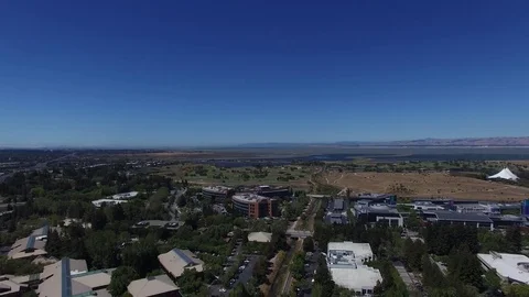 Silicon Valley Google HQ Campus, Bay and Freeway Aerial Drone Stock Footage 72884170