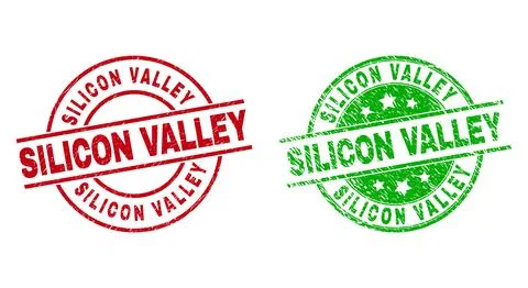 SILICON VALLEY Round Seals Using Scratched Style Stock Illustration