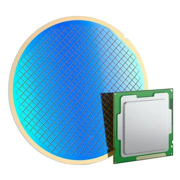 Silicon wafer and computer processor. 3D rendering 스톡 일러스트