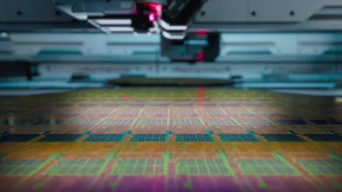 Silicon Wafer being processed at Semiconductor Foundry Stock Footage 241484270