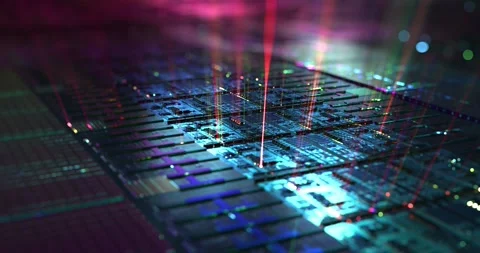 Silicon wafer, hardware data processing motion graphic. Video stock 154315013