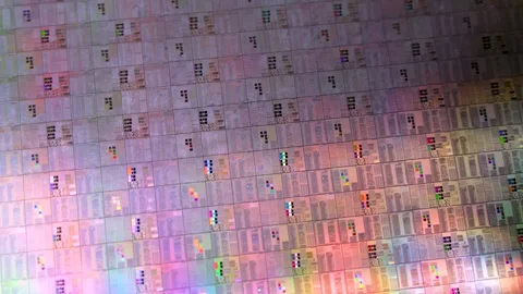Silicon wafer for manufacturing semiconductor of integrated circuit. Stock Footage 332109082