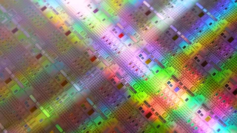 Silicon wafer for manufacturing semiconductor of integrated circuit. Stock Footage 332109083