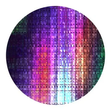 Silicon Wafer Microchip Circuit Pattern in Round Shape with Colorful Iridescent Stock Illustration