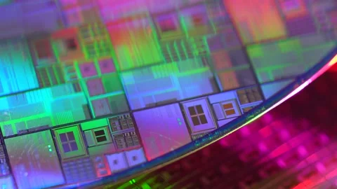Silicon Wafer with microchips used in electronics Stock Footage 155182455