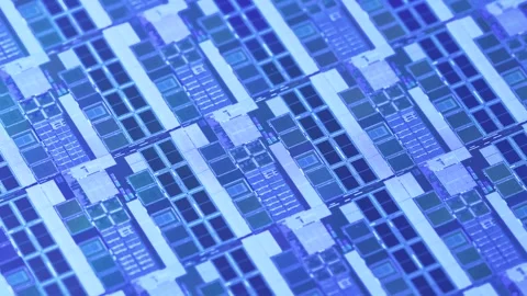Silicon Wafer with microchips used in electronics Stock Footage 248415687