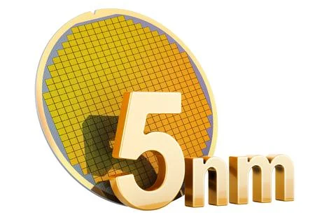 Silicon Wafer with Processor Cores, 5 nm size. 3D rendering Stock Illustration