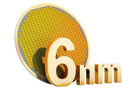 Silicon Wafer with Processor Cores, 6 nm size. 3D rendering Stock Illustration