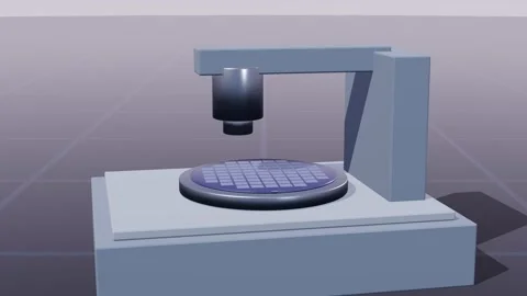 Silicon wafer rotating on inspection chuck fab metrology loop 3D animation Stock Footage 341174162
