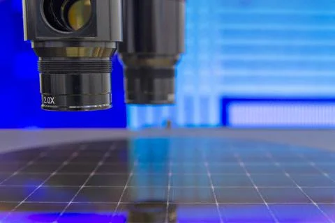 Silicon wafer with semiconductor microchip on machine process examining testi Stock Photos