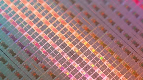 Silicon Wafers and Microcircuits of semiconductor material Stock Footage 240599778