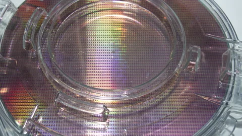 Silicon Wafers and Microcircuits of semiconductor material Stock Footage 328564944