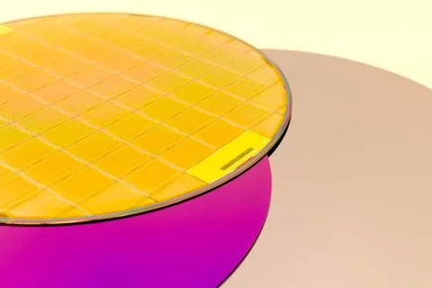 Silicon Wafers three types -empty grey wafer,purple wafer with SiO film and g Stock Photos