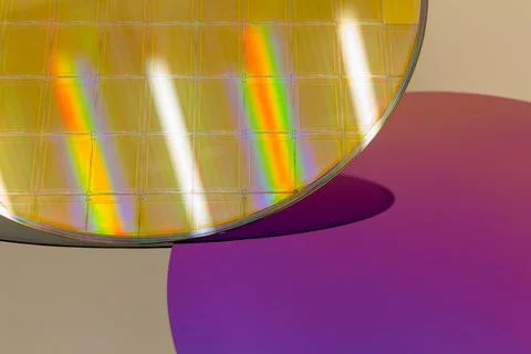Silicon Wafers three types -empty grey wafer,purple wafer with SiO film and g Stock Photos