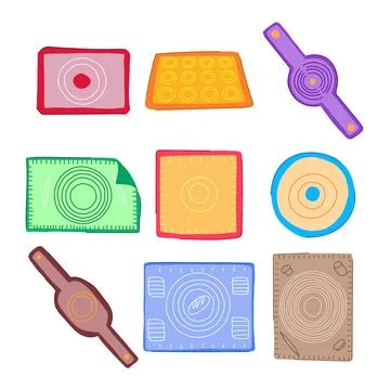 Silicone baking mat set cartoon vector illustration Stock Illustration