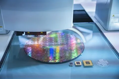 Silicone wafer under microscope Stock Photos