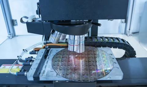 Silicone wafer under microscope Stock Photos