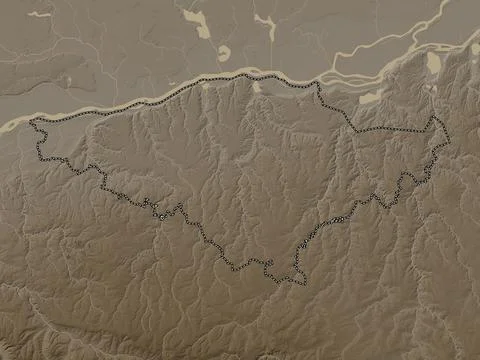 Silistra, Bulgaria. Elevation map colored in sepia tones with lakes and river イラスト素材